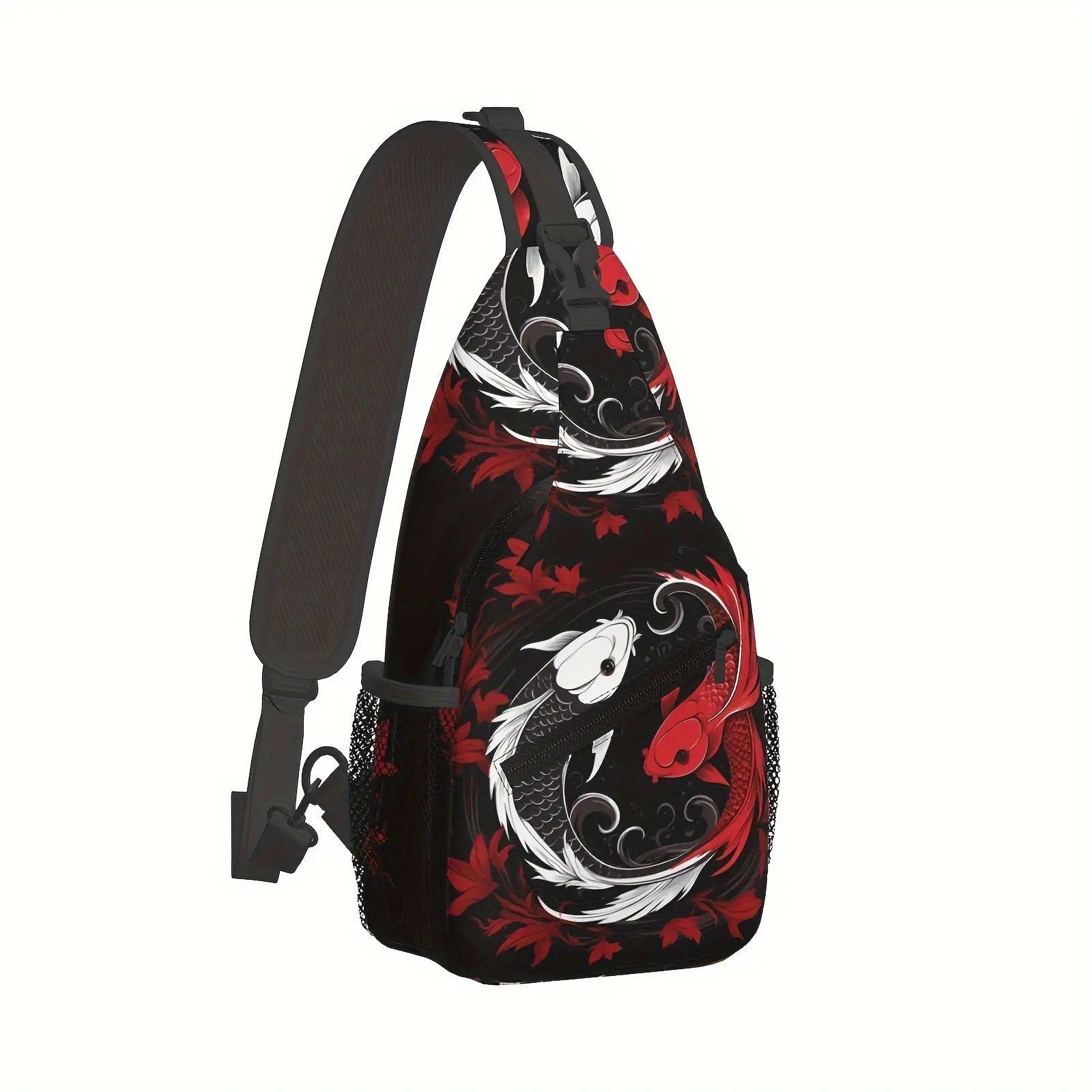 [Made in US] Men's Koi Tai Chi Yin Yang Crossbody Chest Bag - Folding, Large Capacity, Fashionable, Durable Luggage for Hiking, Shopping, Travel (Bum Bag)