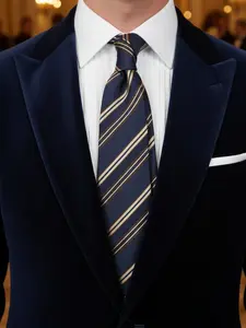 Men's Business Stripe Pattern Hand-Tied Tie, 3.15 Inch/cm Width, Stylish Formal Wear Accessory, Perfect for Office and Events, Tie Style