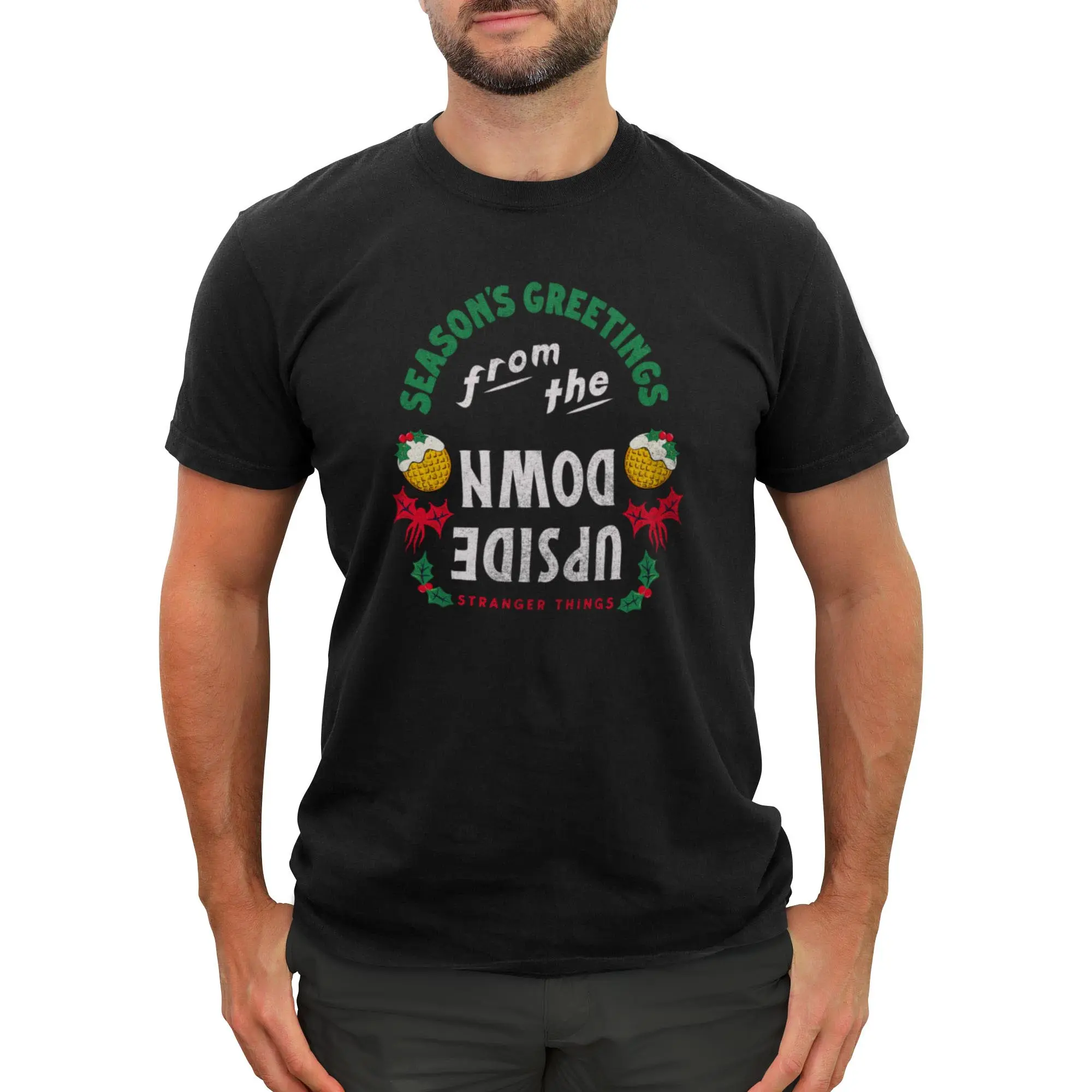 Mens Stranger Things Christmas Season's Greetings T Shirt