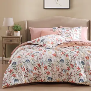 King Comforter, 7 Clay Pink Floral Comforter with Flowers Leaves Pattern, Seersucker King Size(102"X90")