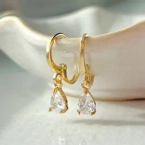 Gold Crystal Earrings Gold Filled Hoop Huggies Earrings Wedding Jewelry Gift for Bridesmaids Bridal Jewelry Dainty Gold Hoop Earrings