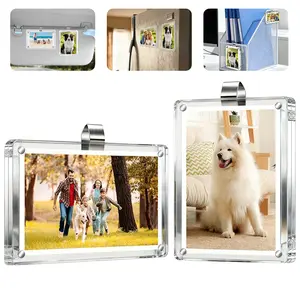 2 Counts Magnetic Car Sun Visor Photo Clips Clear Acrylic Display Frames for Family Pet Photos Easy Clip Driver Gift Daily Use Set for Home Refrigerator Vehicle