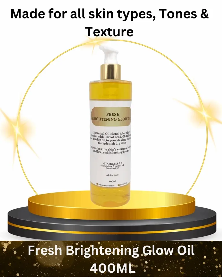 FRESH BRIGHTENING GLOW OIL-  BOTANICAL OIL BLEND IN 400ML . Carrot and Glutathione infused body oil.