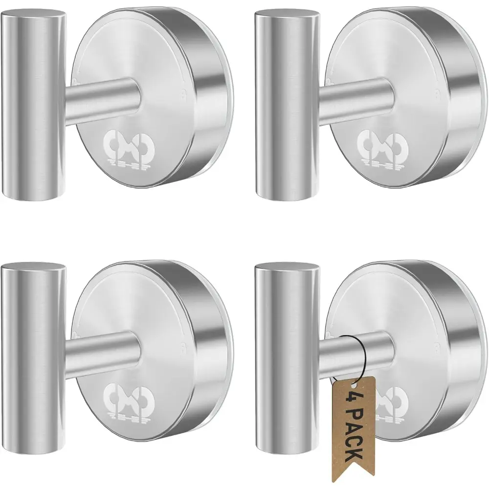 Brushed Nickel 4Pcs Heavy-Duty Reusable Suction Cup Hooks - No-Drill Multifunctional Hook for Bathroom Towels, Robes, Glass Windows - Cost-Effective Home Bathroom Gadget