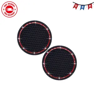B0DS2PCS Bling Cup Holder Coaster, 2.75 Inch Auto Car Insert Coasters (Black & Red)