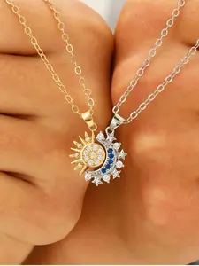 Elegant Magnetic Sun Moon Couple Necklace, Boho Style Abs Material, Perfect Gift for Best Friends, Birthdays & Valentine's Day