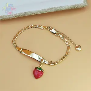 Cute Strawberry Gold Bracelet with Enamel Strawberry Charm Figaro Link Chain Adjustable Extension with Heart Charm Delicate Fruit Themed Jewelry for Girls and Women Ideal for Everyday Wear Perfect Gift for Strawberry Lovers Dainty and Fashionable