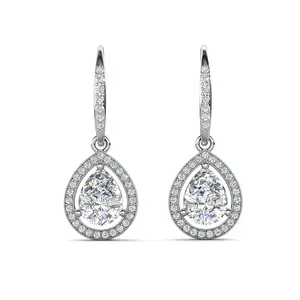 Isabel 18k White Gold Plated Halo Tear drop Earrings with Simulated Diamond Crystals