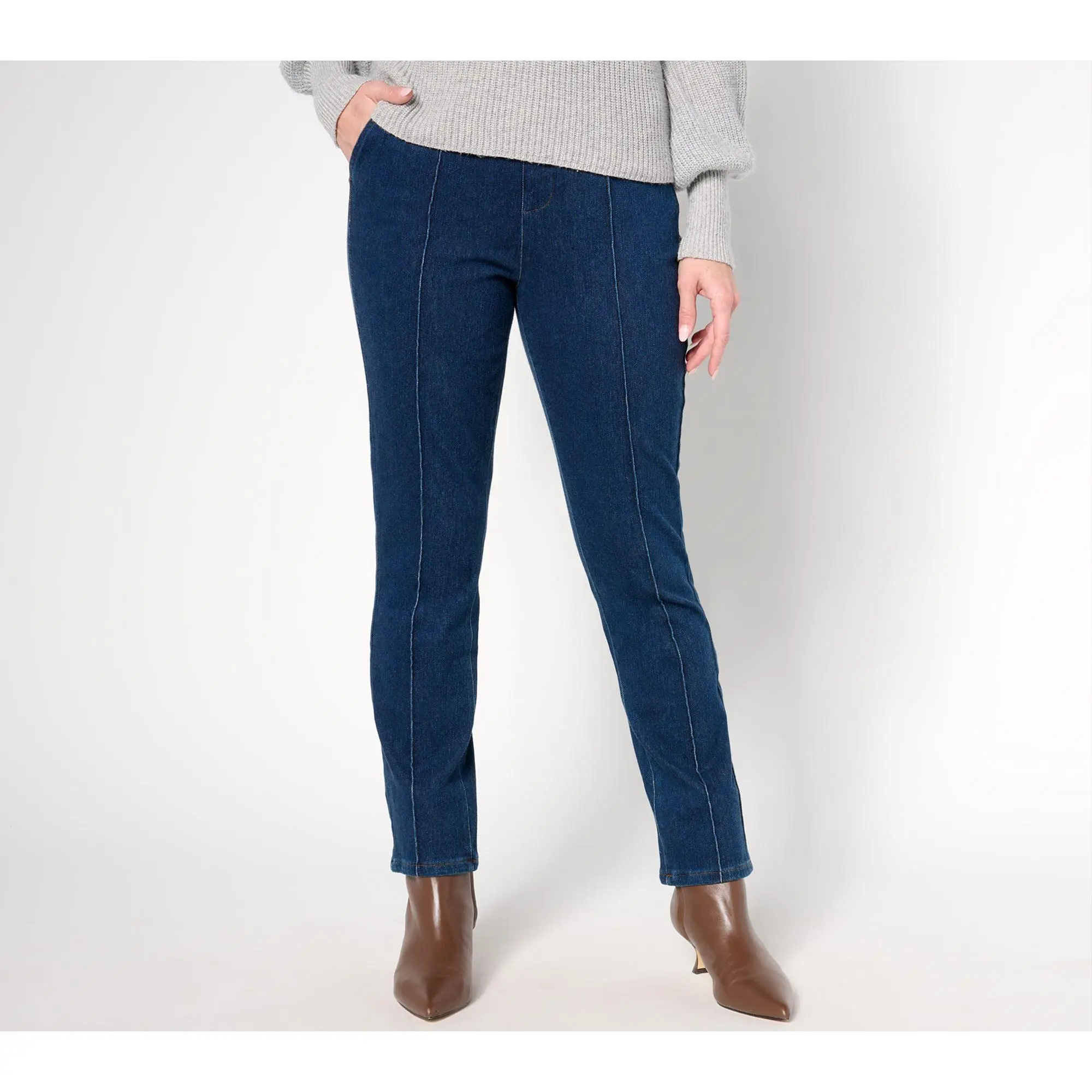 Isaac Mizrahi Live! Regular Knit Denim Straight-Leg Trouser Jeans