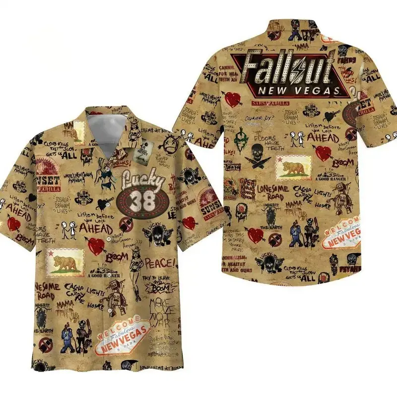 Fallout New Vegas Hawaiian Shirt, Fallout Nuka Cola Tropical Button Down Shirt, Summer Aloha Shirt, Gift for Girlfriend or Boyfriend