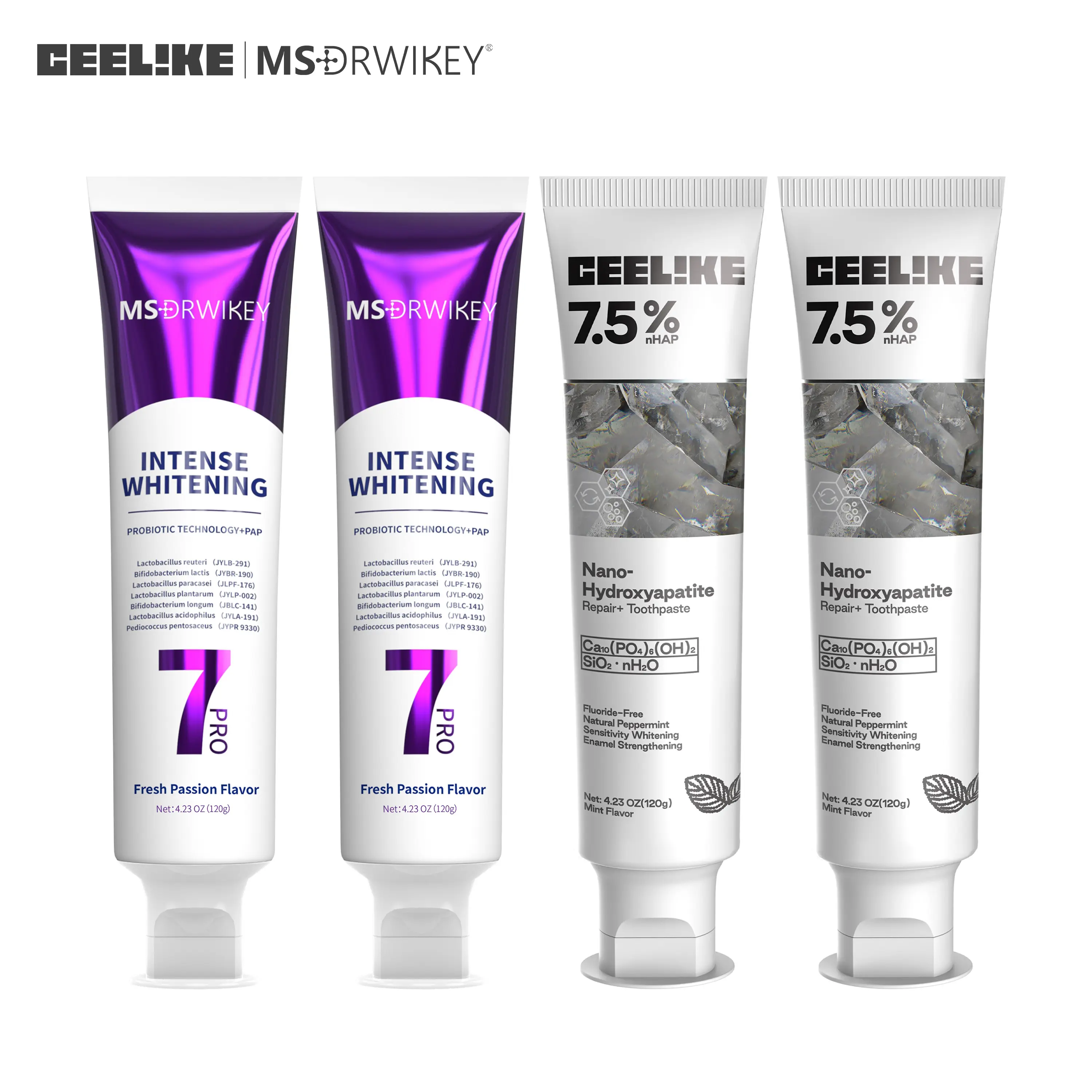 【MSDRWIKEY】New 7-Pro Intensive Toothpaste + CEELIKE 7.5% Nano-Hydroxyapatite Toothpaste - 2-Tube Oral Care Set 【MSDRWIKEY】New 7-Pro Intensive Toothpaste + CEELIKE 7.5% Nano-Hydroxyapatite Toothpaste - 2-Tube Oral Care Set
