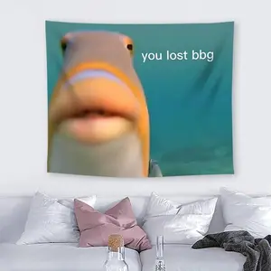 Funny Ugly Fish Pattern Tapestry Wall Mural, 1 Count Wall Hanging Blanket with Installation Kit, Wall Art Decoration for Home Living Room Bedroom Dorm Decor