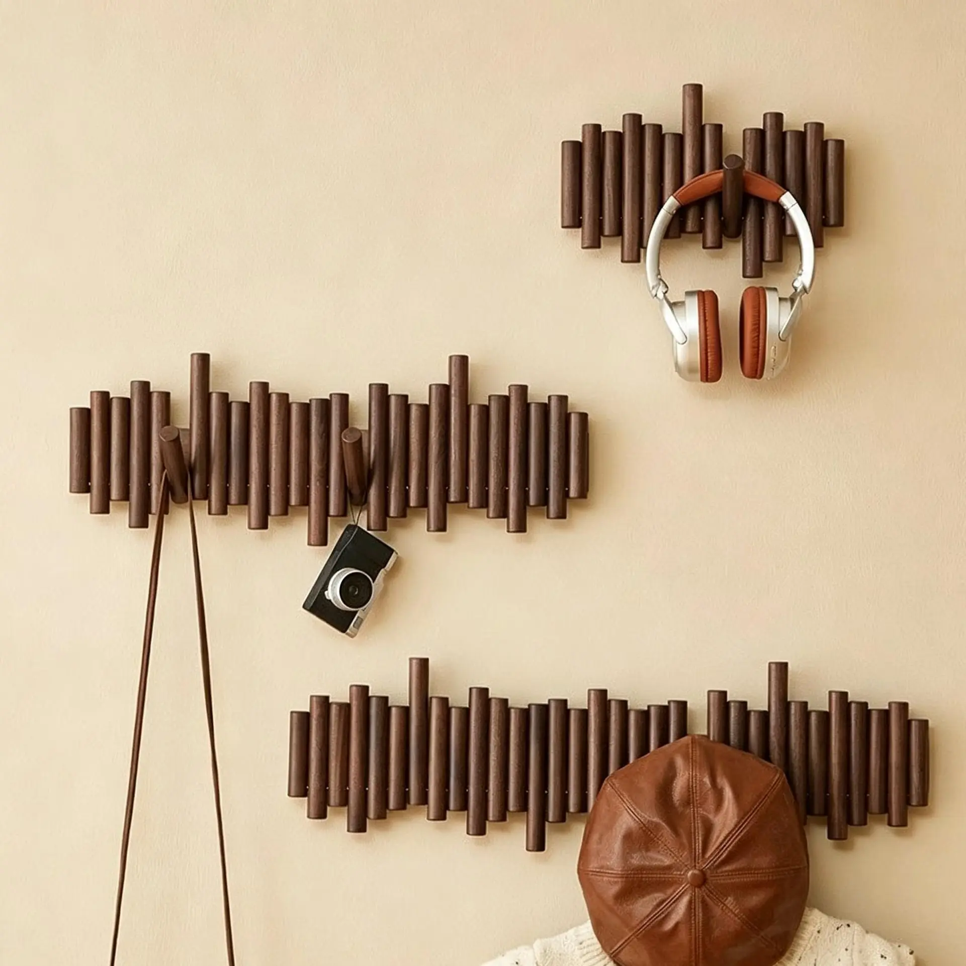 UDEAR Solid Wood Entry Door Coat Hook, Foyer Piano Key Coat Rack, Wall-Mounted Creative Coat Rack Hooks