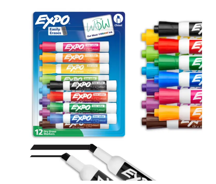 EXPO Dry Erase Markers, Chisel Tip, Assorted Colors (Now with Yellow), 12 Pack