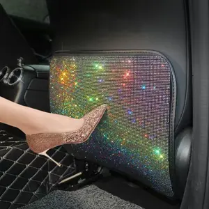 Artificial Rhinestone Decor Car Seat Back Anti-kick Pad, Car Seat Back Anti-dirt Protective Pad, Car Interior Accessories for Women