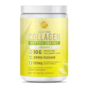 ABOUT YOUR COLLAGEN Peptide Energy Collagen Powder Hair, Nail, Skin, Type I & III,Caffeine for Energy, Vitamin C, Biotin, Hyaluronic Acid, Zero Sugar – 8.92 oz