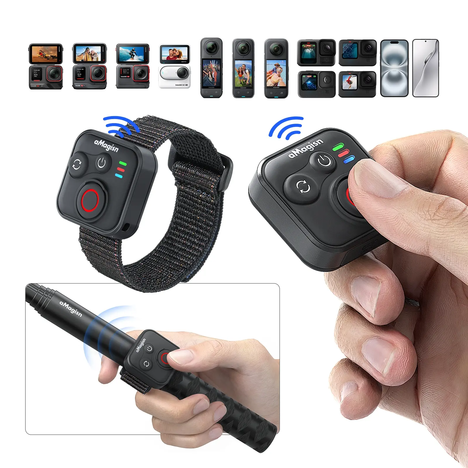 Sports camera all-around remote control, Photography camera accessories, Bluetooth 50m connection, cross platform compatibility, waterproof body, 96h battery life+horizontal and vertical quick installation