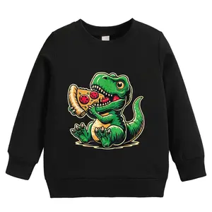 Boys' Dinosaur Print Sweatshirt, Comfortable Long Sleeve Pullover for Spring & Fall, Casual Fitted Design, Dinosaur eating pizza Style pattern Sent  Dinosaur sweatshirt designed for cool little boys