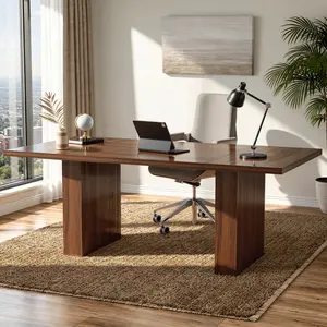 【Shipped in two separate packages】Miereirl 78 Inch Rectangular Dining Table for 6-8 People, Large Modern Farmhouse Kitchen Table with Grooved Wood-Strip Base, Perfect for Dining Room or Family Gathering, Walnut