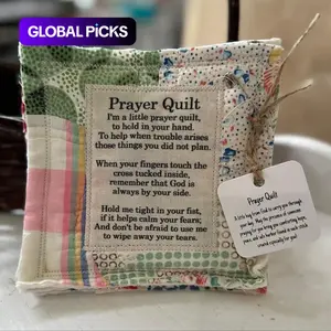 Vintage Prayer Blanket Square with Cross Inside, Mini Handmade Quilt, Religious Quilt, Colorful Stitched Blessing Poem Throw, Home Decor Gift Idea, Pocket Prayer Quilt #GLOBAL PICKS