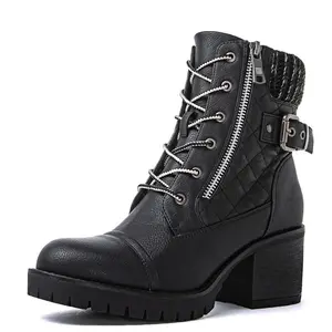 GLOBALWIN Women's Combat Boots Black Ankle Boots For Women Comfortable Chunky Block Low Heel Size 5.5M