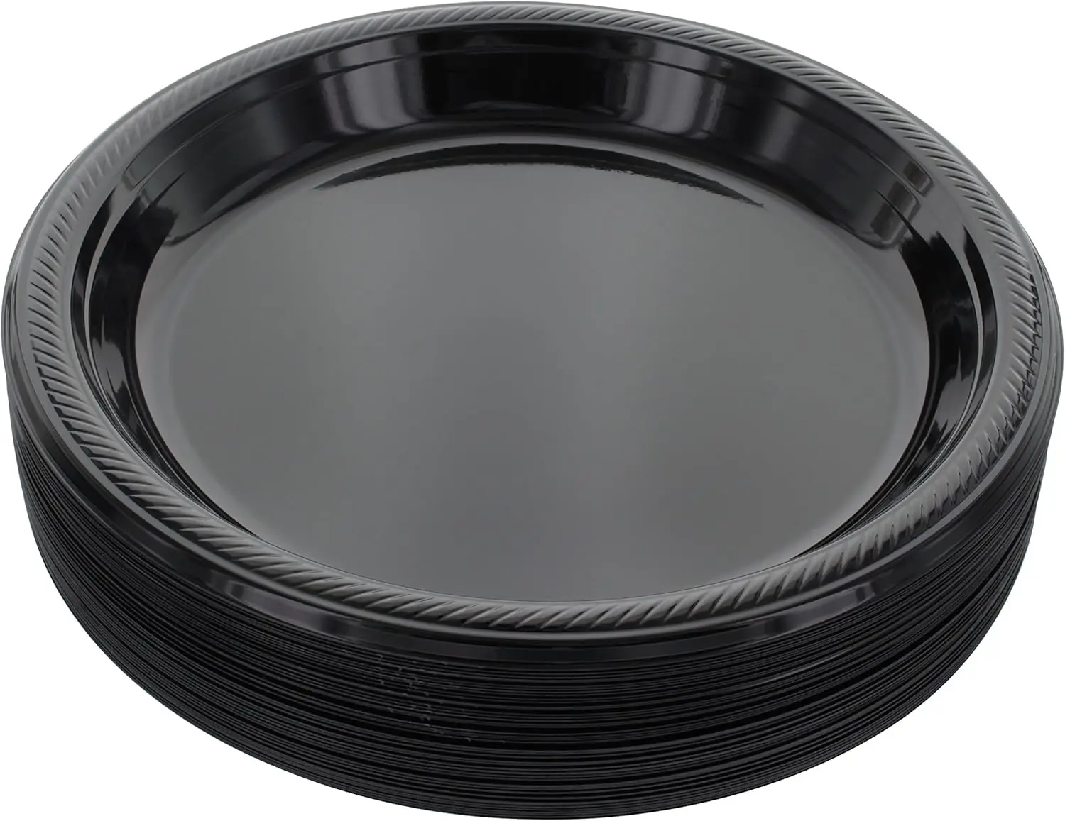 Amcrate Disposable Plastic Dinner Plates, Black, 10.4 Inches, Strong & Sturdy for Party, Dinner, Holiday, Picnic, Travel - Pack of 50