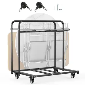 Sturdy Folding Chair Rack Cart For 5 Tables And 14 Chairs, 400 Lbs Capacity, Mobile Cart With Smooth Casters, Space Saving Transport And Storage Solution For Conference Rooms, Banquets, Catering Events