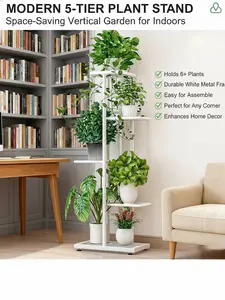 5-Tier Metal Corner Plant Stand - Indoor 6-Potted Space-Saving Planter Rack, Home Decor Pots Holder for Living Room, Balcony Storage Organizer