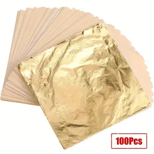 100Sheets Imitation Gold Leaf for Arts, Gilding Crafting, Painting, Furniture Decoration, Imitation Gold Foil Sheets 5.5" x 5.5"
