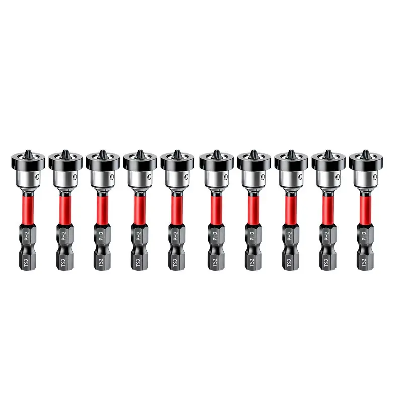 GJANSH 10pcs Drywall Bit Attachment with Depth Stop, PH2 Magnetic Drywall Screwdriver Bits for Countersinking Drywall Screws in Plasterboard, 1/4 Inch Hex Shank Plasterboard Bit,