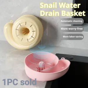 Creative Snail Drain Basket - Automatic Cleaning Water Inertia, Multifunctional Kitchen Sink Drainer, Durable Plastic Machine Washable Design, Light Color (Off-White/Pink) - Labor-Saving Sink and Bathtub Drain Tool