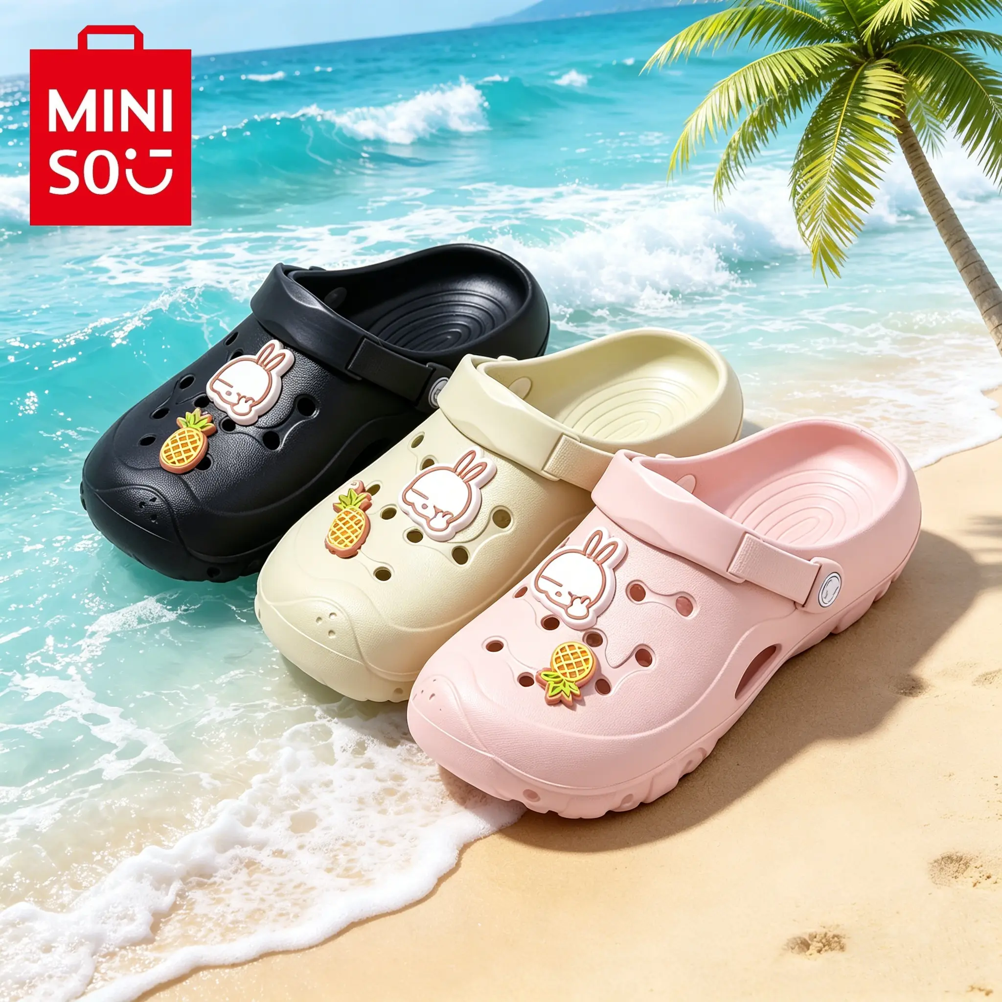 MINISO x Mashimaro Women's Fashion Clogs - Breathable Summer Essential Footwear, Cool Comfortable Slippers for Home & Beach, Girl's Walking Shoes (Back To School)