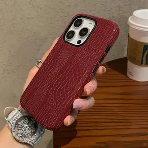 Fashionable red leather print pattern 2-in-1 phone case, protective cover for iPhone 11 12 13 14 15 16 17 Pro Max Pro Plus, compatible with Samsung Galaxy S25 S24 S23 Ultra Personalized Local