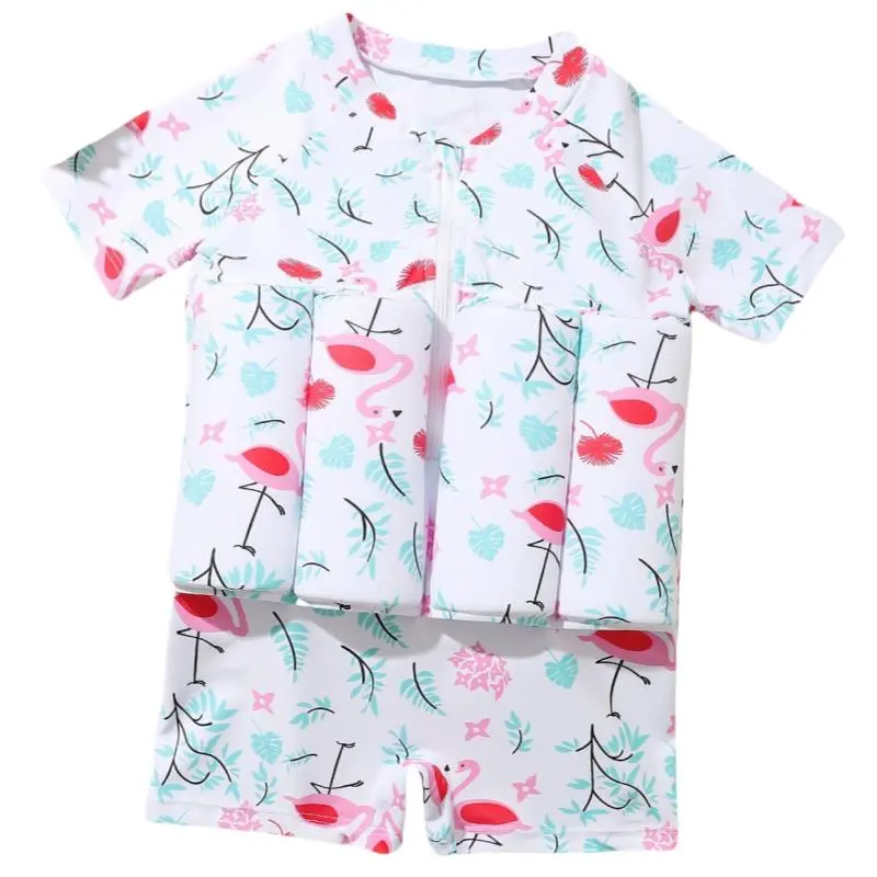 Children Short-Sleeved Floating Swimsuit With A Zipper On The Front For Children To Put On And Take Off By Themselves, Buoyant Swimsuit For Boys And Girls, Removable And Adjustable Buoyant Swimsuit, Suitable For Summer Vacation Beach Sports Swimsuit