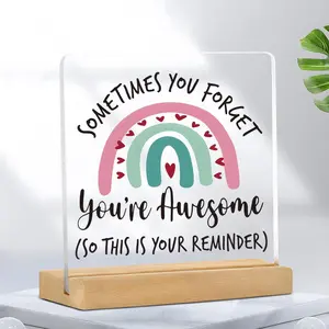 Clear Acrylic Desktop Ornament, Creative Letter Pattern Decorative Plaque, Desk Decoration for Home Office, Inspirational Gift for Friend