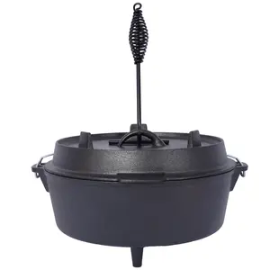 Pre-Seasoned Cast Iron Camping Dutch Oven (13.70x13.70x8.10 in) - Legged Lid Doubles as Skillet, Includes Lid Lifter & Portable Handle, Ideal for Outdoor Campfire Cooking