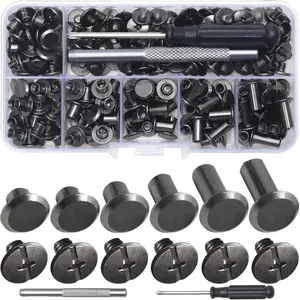 110 Sets Chicago Screws Leather Rivets Assorted Screw Rivets Chicago Binding Screws for Decorate and Repair Leather Craft Belt Bag Shoes Purse Bookbinding (Gunmetal Black, M5*4,5,6,8,10,12),Hand Tools Kits,Springtok