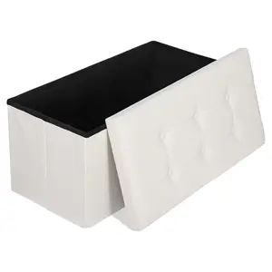 SuperDeal 30" Folding Storage Ottoman Bench Entryway MDF PVC Finish, White