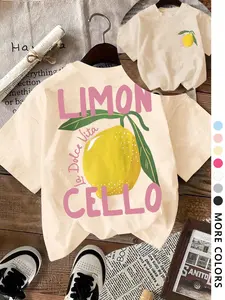 Women's Loose T-Shirt with Lemon Pattern Back Print, Casual Summer Top for Everyday Wear, Cute, Comfy and Chic Fruit Graphic Tee