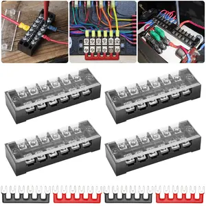 4Pcs Fixed Terminal Block - Universal Junction Box Wire Terminal Connector, Double Row Screw Terminal Board with Transparent Cover, for Auto, Car, Marine