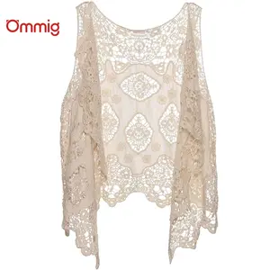 Ommig Women's Open Front Crochet Bohemian Hippie Butterfly Vest Cardigan Coverup