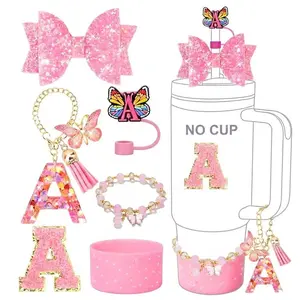 Letter A-Z Initial Name Design Drinkware Accessories Set, Including Straw Cover, Drinkware Lid & Tumbler Cup Accessories, Drinkware Accessories for Women, Bottles