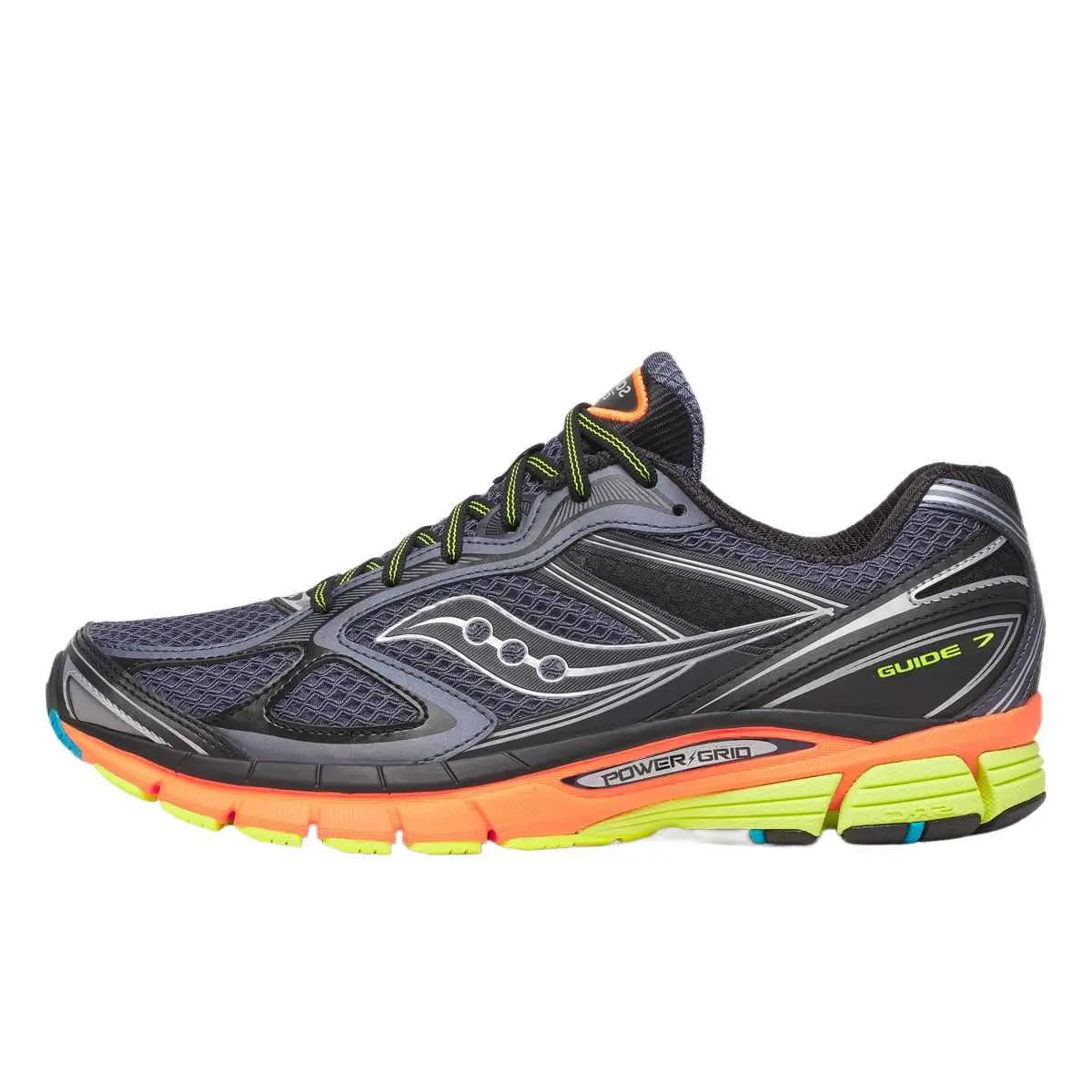Saucony ProGrid Guide 7 - Grey, Orange, Lime Colorway Road Running Shoes, Lightweight Athletic Running Sports Shoes for Outdoor Activities, Athletic Running Shoes