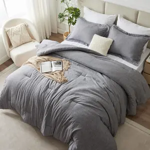 Full Size Comforter Sets - 3 Grey Cationic Dyeing Comforter for, Gray Lightweight Fluffy with 1 Comforter and 2 Pillow Shams