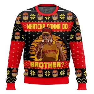 Whatcha Gonna Do Brother? Hulk Hogan Ugly Sweater Retro Trendy Ugly Sweater, Sweater Lover Gift For Dad Gift For Mom Outfit For Family Holiday