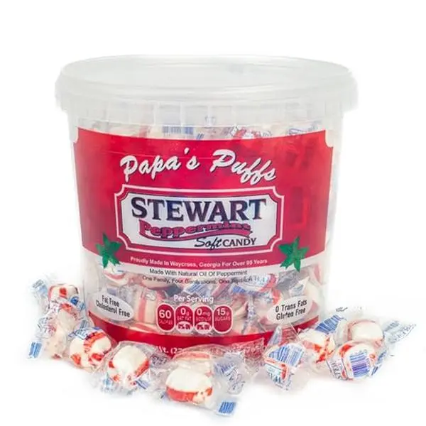 Stewart Old Fashioned Hot Cinnamon Candy Puffs | Red Cinnamon Candies Individually Wrapped Candy | Pure Cane Sugar Candy | Fat-Free, Cholesterol-Free, Gluten-Free | Made in USA - 27 oz Tub
