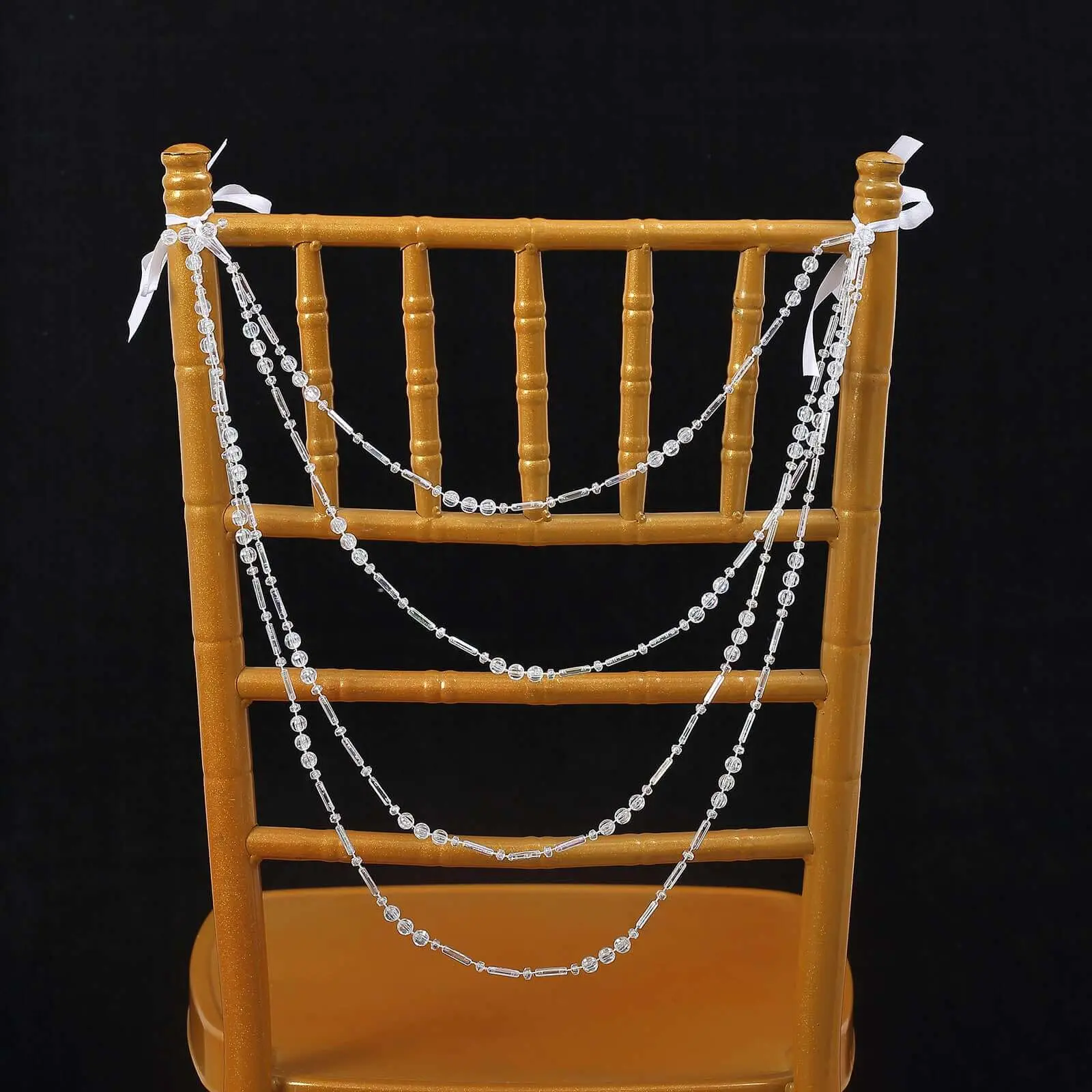 Faux Pearl Beaded Chair Back Garland Sash 16" Iridescent Gatsby-Inspired Design - Pre-Tied Pearl String for Chiavari Chairs