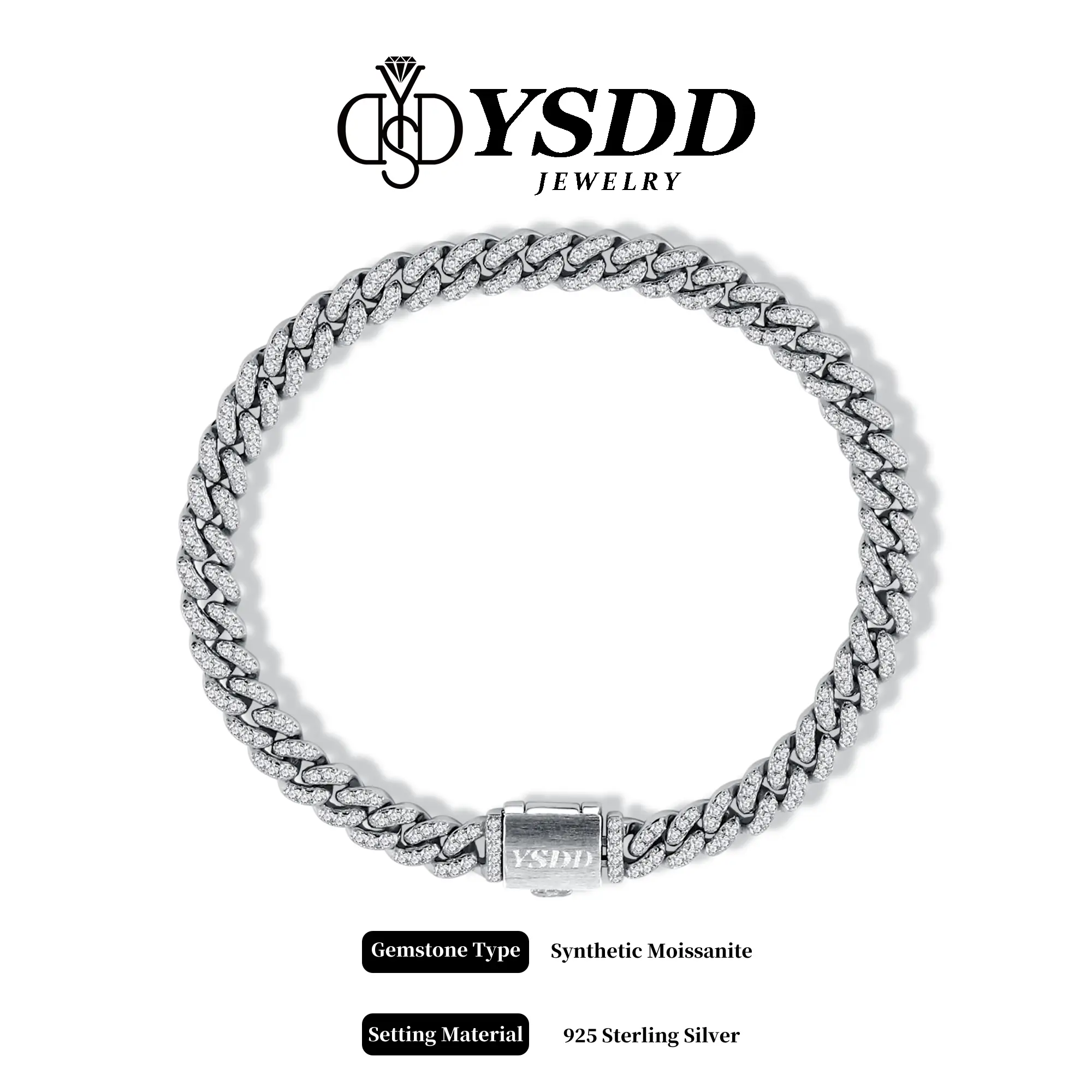 【#355】5mm Synthetic Moissanite Cuban Link Cuban Necklace and Necklace Jewelry in 925 Sterling Silver