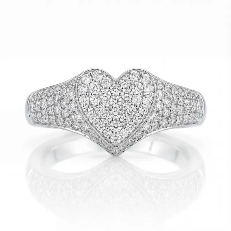 925 Sterling silver Pave Heart Pinky Ring