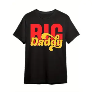Men's Oversized Big Daddy Graphic T-Shirt - 100% Cotton Black Tee with Bold Red & Yellow Print, Loose Fit Short Sleeve, Machine Washable Casual Summer Shirt for Dads, Fathers Day T Shirts, Playful Design, Comfortable Wear